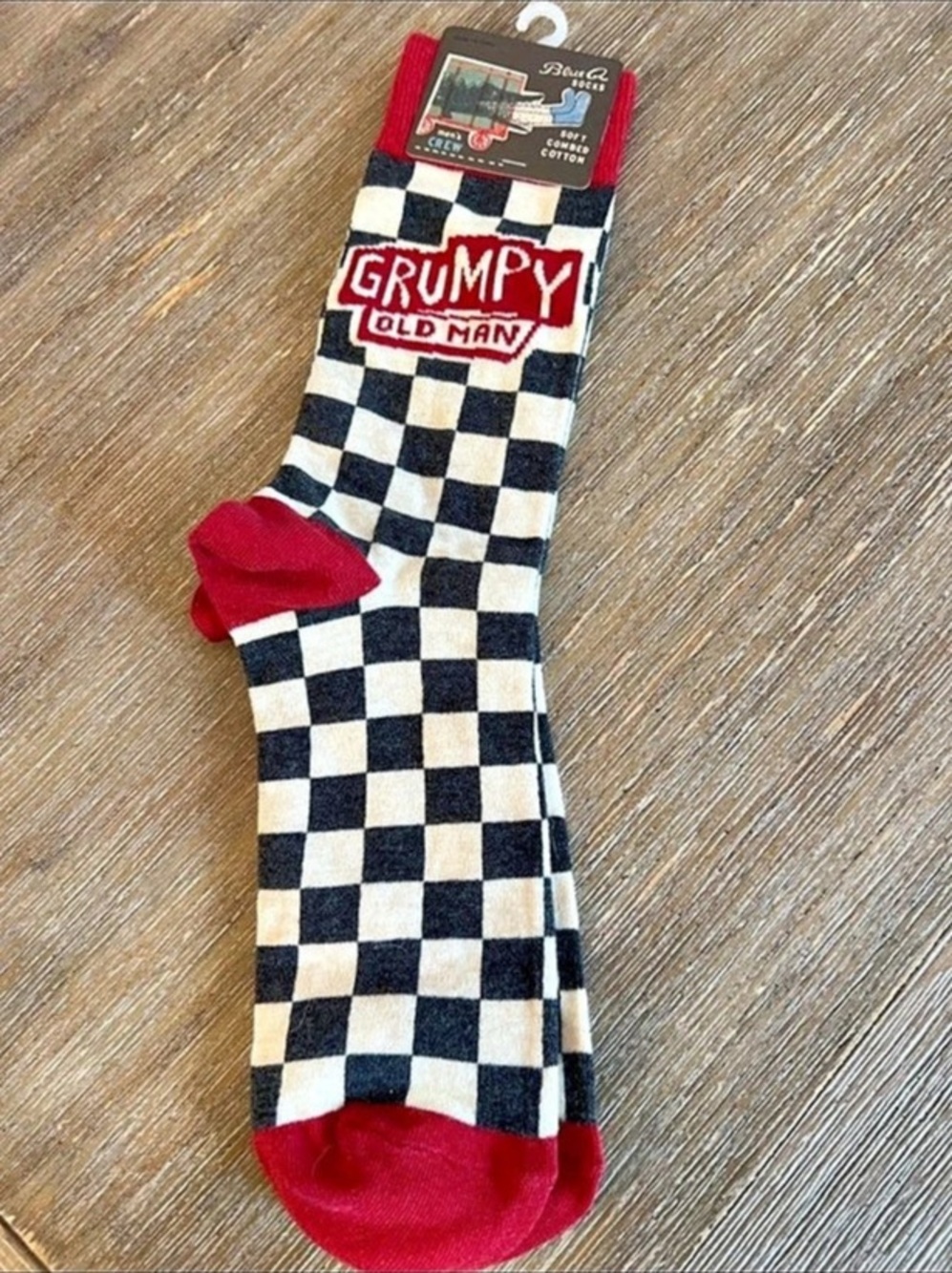 Blue Q Grumpy Old Man Men's Crew Socks Checkered Crew Socks Black & White NWT